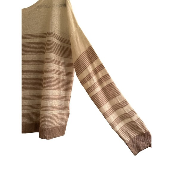 Splendid Women's Long Sleeve Linen Striped Pullover Sweater Size XL Beige White - Picture 2 of 7
